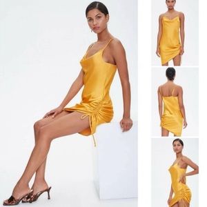 Ruched  yellow Satin Slip Dress💛